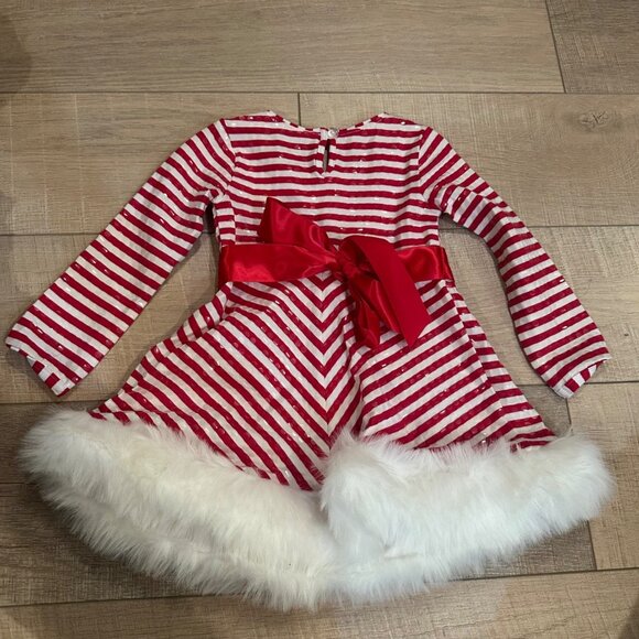 BONNIE BABY GIRLS 24 MONTH CANDY CANE STRIPE RED WHITE CHRISTMAS DRESS - Picture 7 of 7